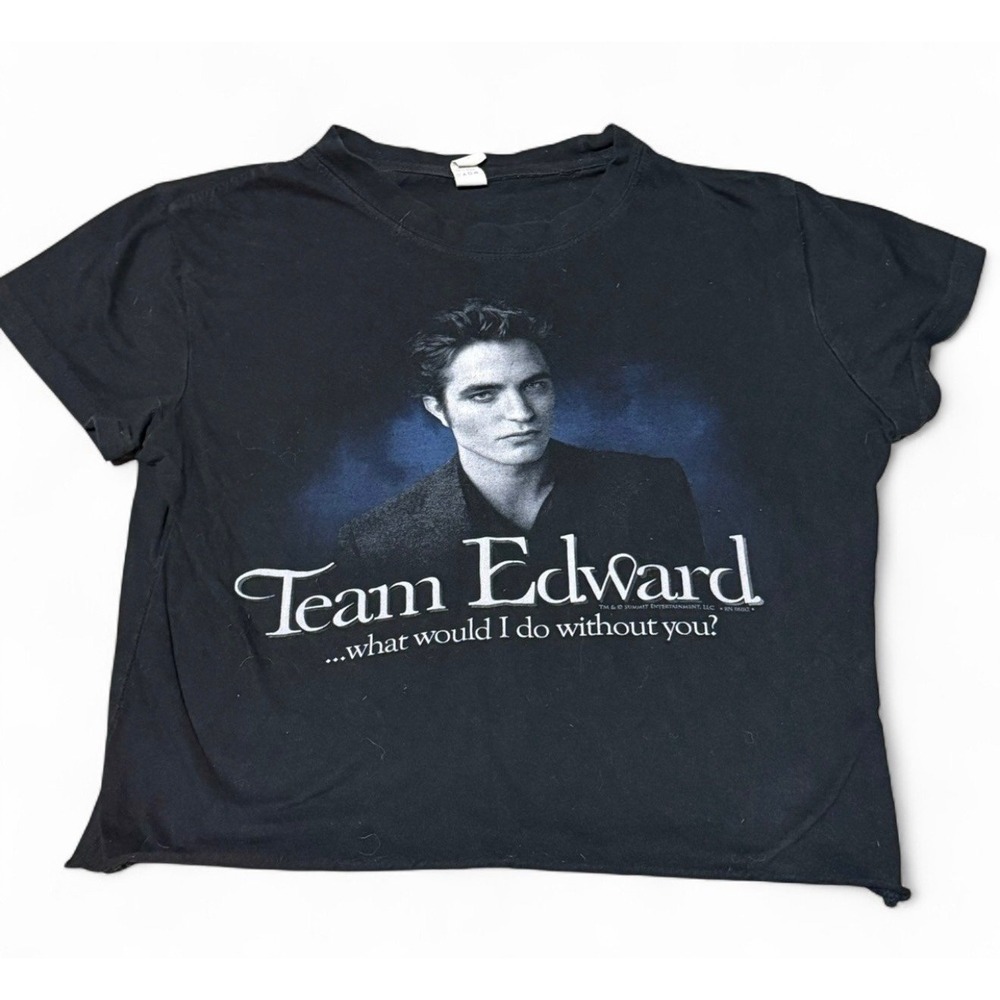 Twilight New Moon Team Edward Graphic T-Shirt Black Adult Medium Movie Crop VTG